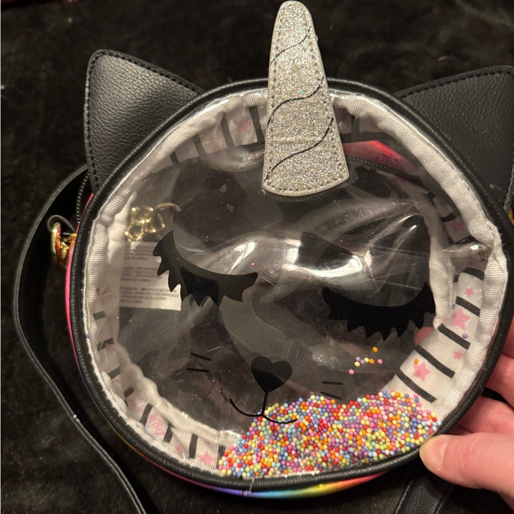 Betsey Johnson Unicorn Cat Crossbody Bag - Black and Silver